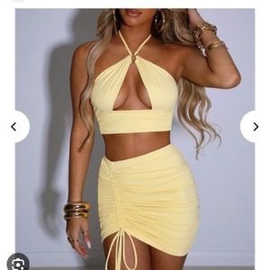 Ruched Mini Skirt in Pale Yellow